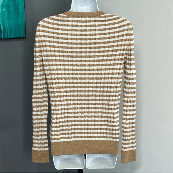 Talbots Women's Small Sweater Gold Stripe Wool Blend Metallic Preppy Holiday - Picture 7 of 16